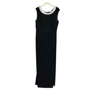 Alex Evenings Embellished Sleeveless Maxi Dress NWT Womens Sz 18 Black Side Slit
